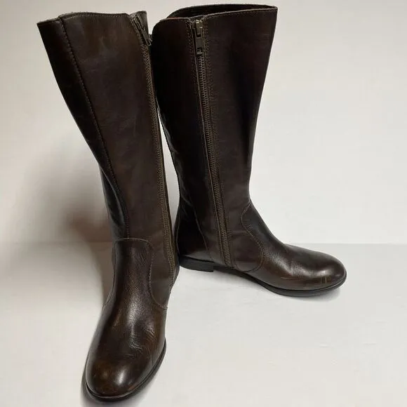 Born AMILA Tall Riding Boots Size 6.5 M Cognac Brown Brush Off Leather
