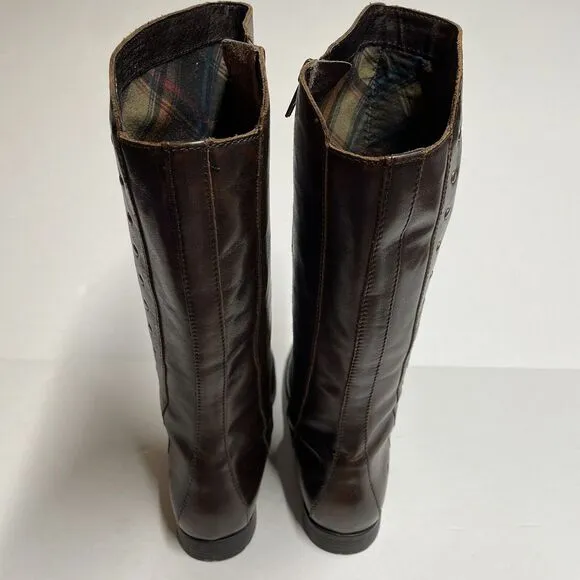 Born AMILA Tall Riding Boots Size 6.5 M Cognac Brown Brush Off Leather