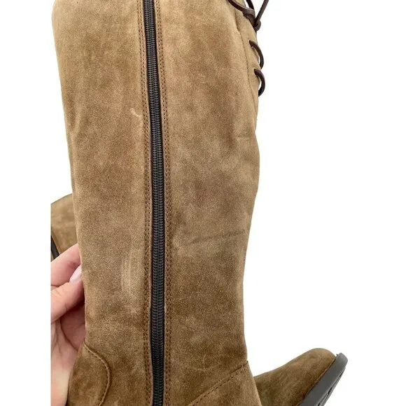 Born Cotto Back Lace Up Riding Boots Brown Suede Leather SZ 6 Wide