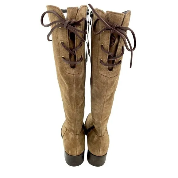 Born Cotto Back Lace Up Riding Boots Brown Suede Leather SZ 6 Wide