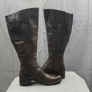 Born crown Roxie Brown marble distressed Leather Knee High Riding Boots Wmn 7M