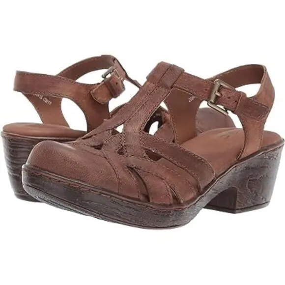 Born Persi Brown Leather Strappy Platform Shoes Sz 10