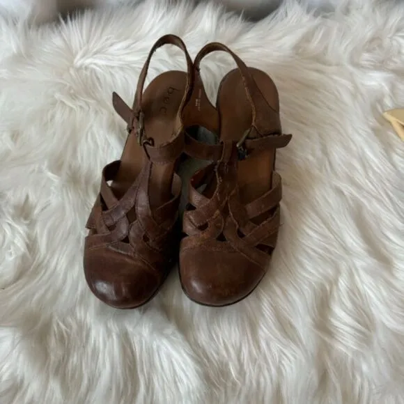 Born Persi Brown Leather Strappy Platform Shoes Sz 10