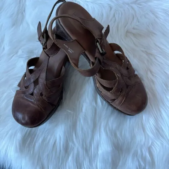 Born Persi Brown Leather Strappy Platform Shoes Sz 10