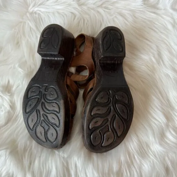 Born Persi Brown Leather Strappy Platform Shoes Sz 10