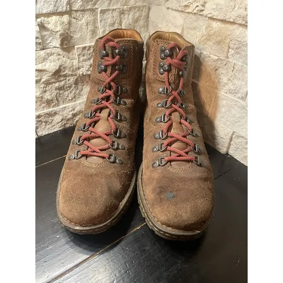 BORN STOCK BROWN STONE SUEDE Hiking Boots M2775 Size US 9.5/ 43 Red Laces
