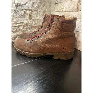 BORN STOCK BROWN STONE SUEDE Hiking Boots M2775 Size US 9.5/ 43 Red Laces