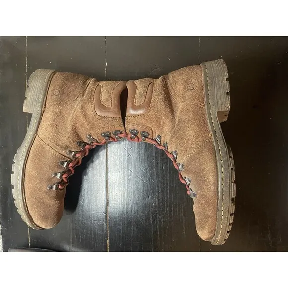BORN STOCK BROWN STONE SUEDE Hiking Boots M2775 Size US 9.5/ 43 Red Laces