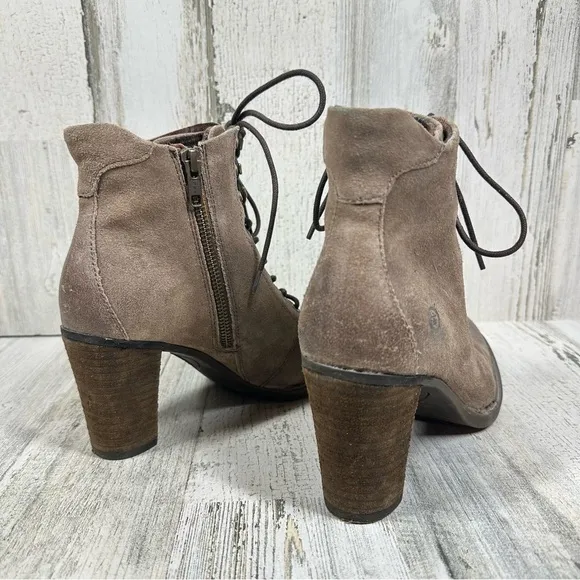 Born Taupe Tan Suede Lace-Up Ankle Boots with Block Heel #569