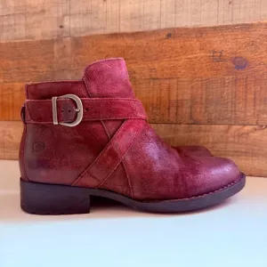 Born Trinculo Distressed Leather Ankle Boots - Burgundy