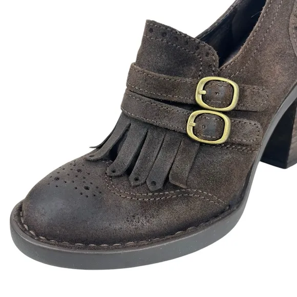 Born Women 6M Hazel Brown Suede Leather Buckles Fringe Oxford Pumps‎ Shoes