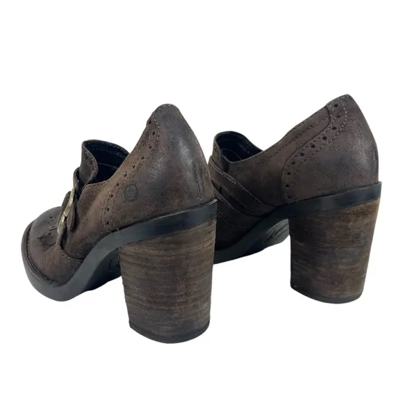Born Women 6M Hazel Brown Suede Leather Buckles Fringe Oxford Pumps‎ Shoes