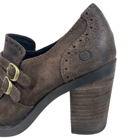 Born Women 6M Hazel Brown Suede Leather Buckles Fringe Oxford Pumps‎ Shoes