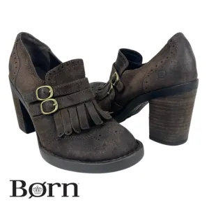 Born Women 6M Hazel Brown Suede Leather Buckles Fringe Oxford Pumps‎ Shoes
