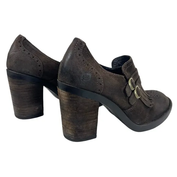 Born Women 6M Hazel Brown Suede Leather Buckles Fringe Oxford Pumps‎ Shoes