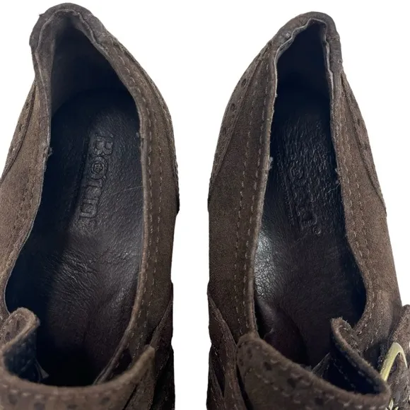Born Women 6M Hazel Brown Suede Leather Buckles Fringe Oxford Pumps‎ Shoes