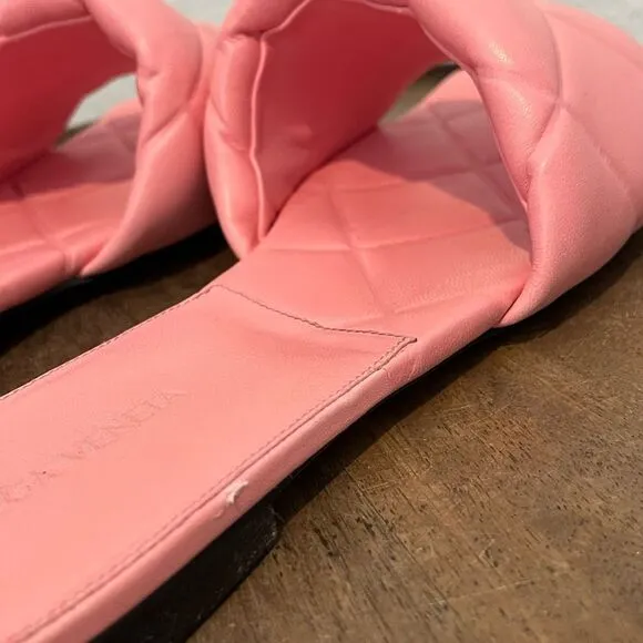 Bottega Veneta Pink Woven Quilted Leather Lido Flat Sandals Womens Size 42 US 12