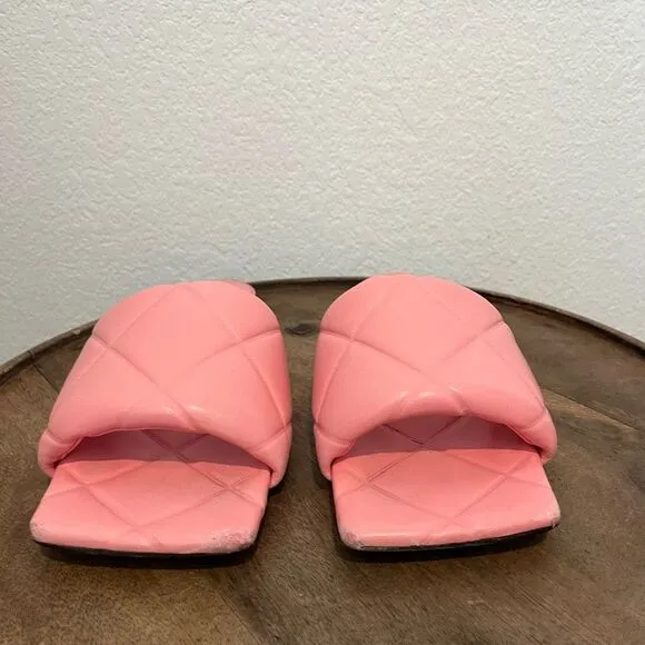 Bottega Veneta Pink Woven Quilted Leather Lido Flat Sandals Womens Size 42 US 12