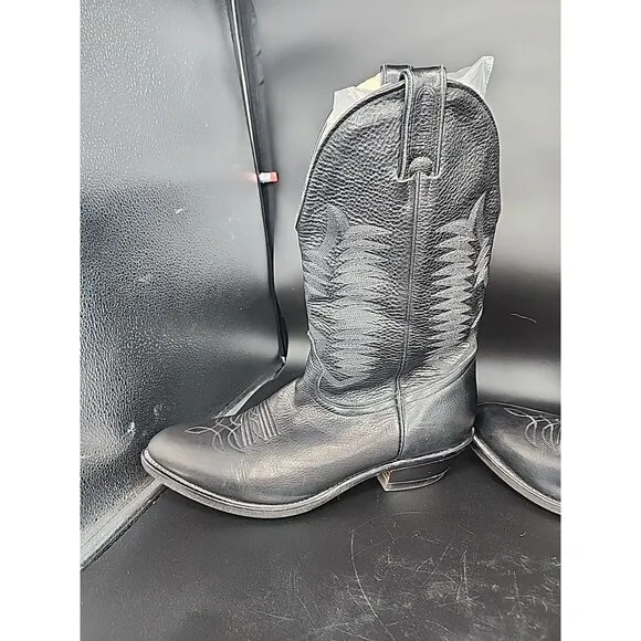 Boulet  Mens 11.5 D Black Cow hide Leather Cowboy Boots made in Canada