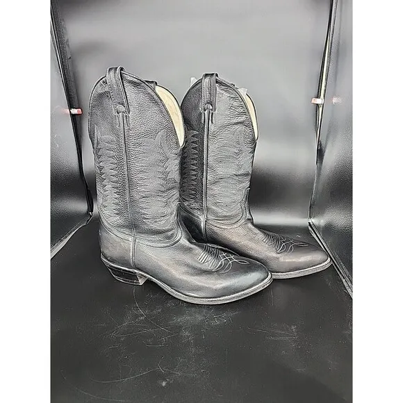 Boulet  Mens 11.5 D Black Cow hide Leather Cowboy Boots made in Canada
