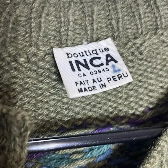 Boutique INCA Alpaca Wool Cardigan - Classic Handcrafted Peruvian Sweater (L)