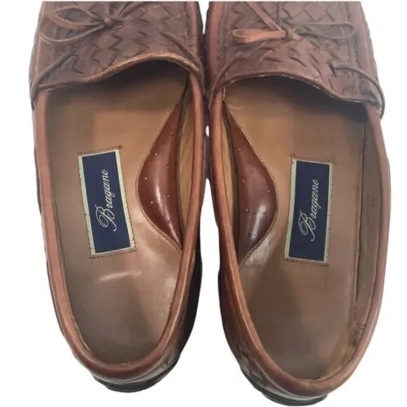 BRAGANO Men's Brown Woven Leather Slip On Driving‎ Loafer Shoes Size US 8 1/2M