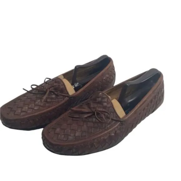 BRAGANO Men's Brown Woven Leather Slip On Driving‎ Loafer Shoes Size US 8 1/2M
