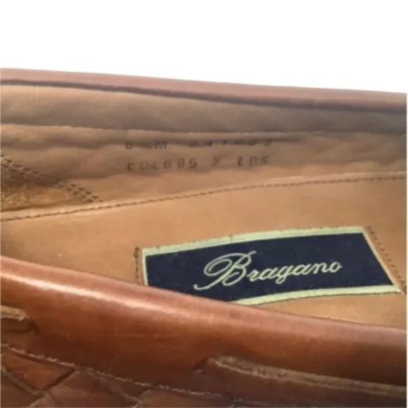 BRAGANO Men's Brown Woven Leather Slip On Driving‎ Loafer Shoes Size US 8 1/2M