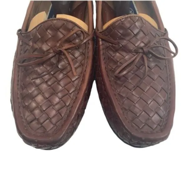 BRAGANO Men's Brown Woven Leather Slip On Driving‎ Loafer Shoes Size US 8 1/2M