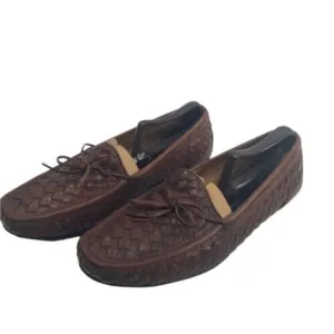 BRAGANO Men's Brown Woven Leather Slip On Driving‎ Loafer Shoes Size US 8 1/2M