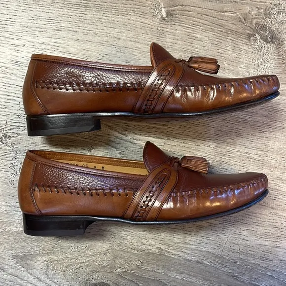 Brass Boot Loafers Shoes Tassel Mens 9 M Brown Handmade Leather India Stitching