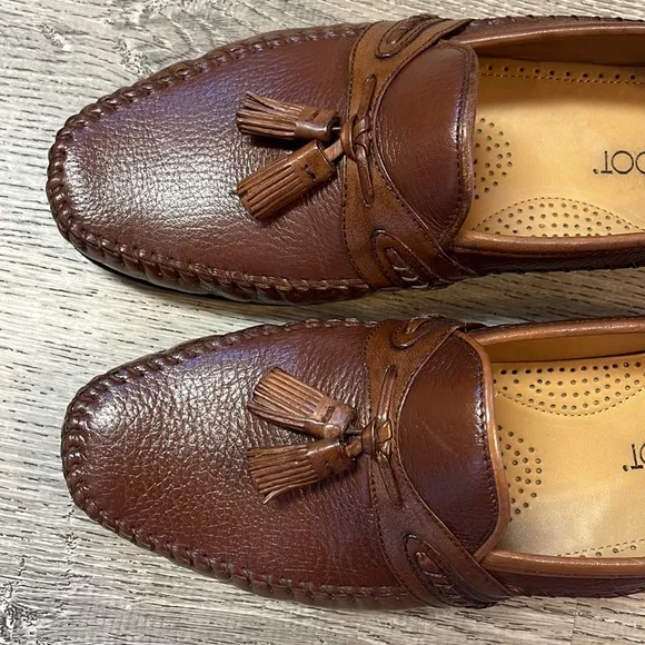 Brass Boot Loafers Shoes Tassel Mens 9 M Brown Handmade Leather India Stitching