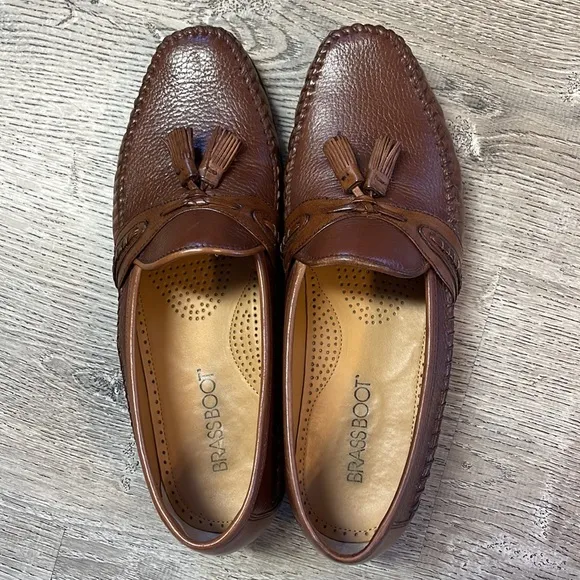 Brass Boot Loafers Shoes Tassel Mens 9 M Brown Handmade Leather India Stitching