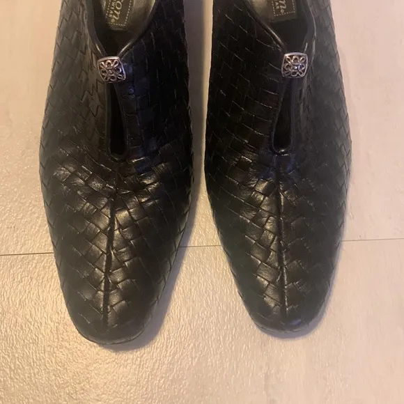 Brighton Tynan Brown Leather Basketweave Mules Slip on Shoes Size 9.5M