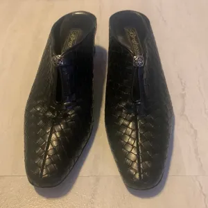 Brighton Tynan Brown Leather Basketweave Mules Slip on Shoes Size 9.5M
