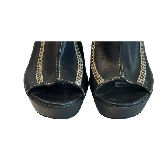 Bronx So Today Black Leather Open Toe Platform Heel Shoes Brazil Size 41/US 10