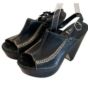 Bronx So Today Black Leather Open Toe Platform Heel Shoes Brazil Size 41/US 10