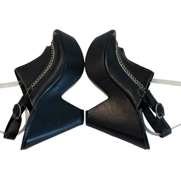 Bronx So Today Black Leather Open Toe Platform Heel Shoes Brazil Size 41/US 10