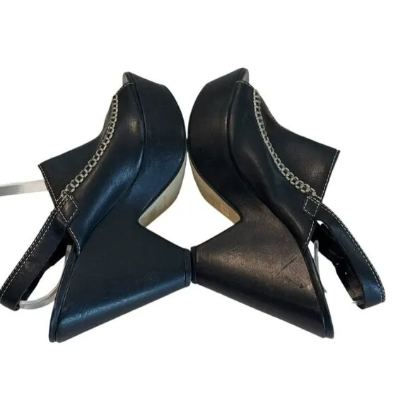 Bronx So Today Black Leather Open Toe Platform Heel Shoes Brazil Size 41/US 10