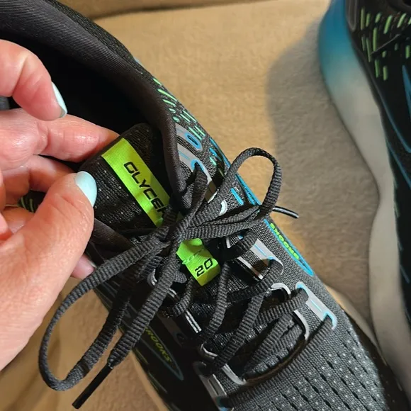 Brooks Glycerin GTS 20 Athletic Running Shoes Mens 14 Black Blue Green Low Top