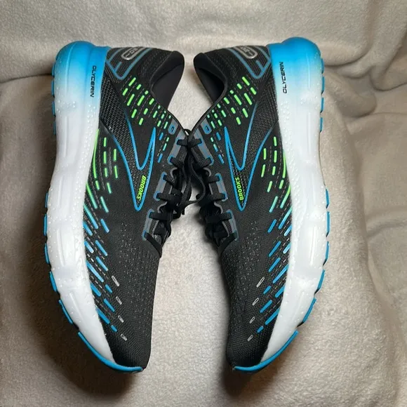 Brooks Glycerin GTS 20 Athletic Running Shoes Mens 14 Black Blue Green Low Top