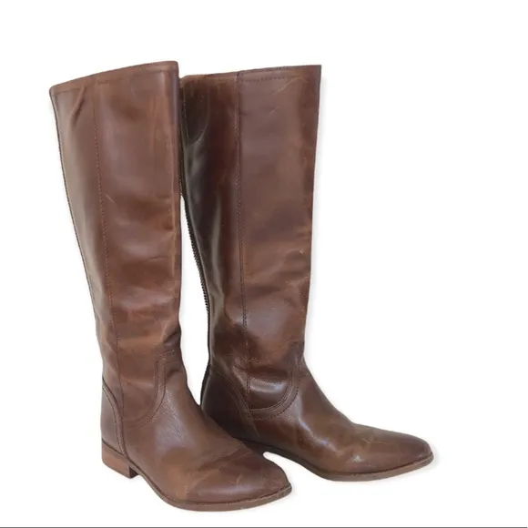 Brown knee high ridding boots women’s size 8 Frye Jolie back zip leather tall