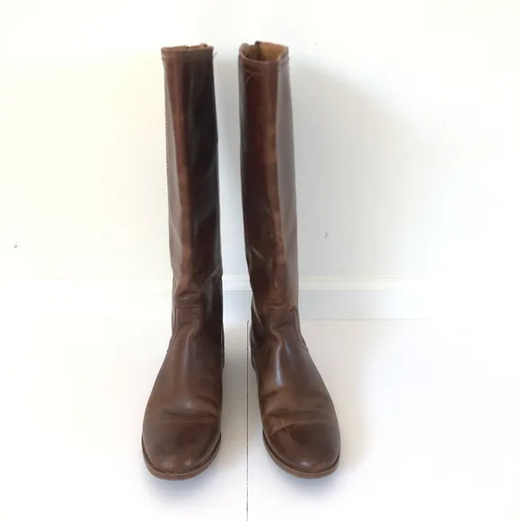 Brown knee high ridding boots women’s size 8 Frye Jolie back zip leather tall