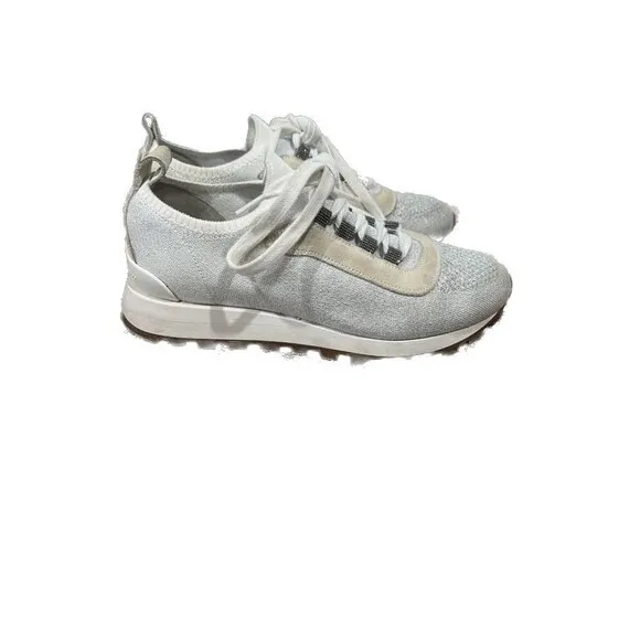 Brunello Cucinelli Monili Trim Knit Lurex Stretch Shoes Size 38.5
