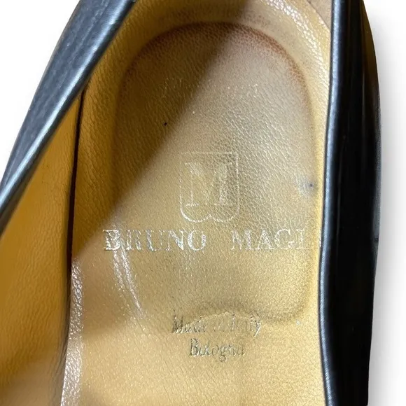 Bruno Magli Bit Loafers Men’s Black White Stitch Slip On Shoes Size 7.5