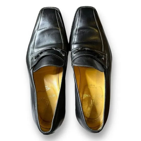 Bruno Magli Bit Loafers Men’s Black White Stitch Slip On Shoes Size 7.5