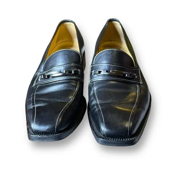 Bruno Magli Bit Loafers Men’s Black White Stitch Slip On Shoes Size 7.5