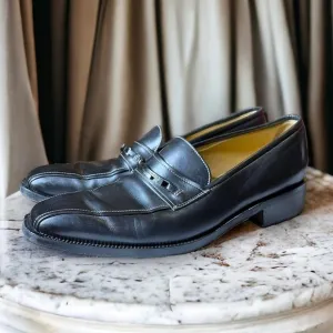 Bruno Magli Bit Loafers Men’s Black White Stitch Slip On Shoes Size 7.5