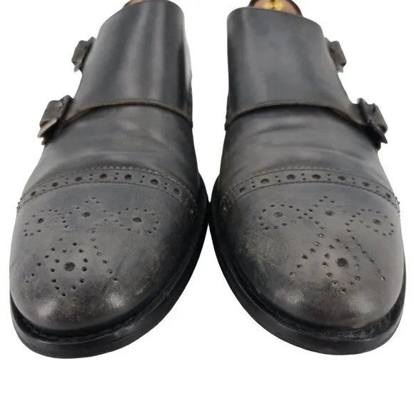 Bruno Magli Italy Gray Leather Double Monk Strap Loafers Men size 11 Dress Shoes