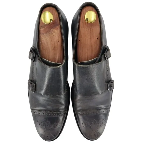 Bruno Magli Italy Gray Leather Double Monk Strap Loafers Men size 11 Dress Shoes
